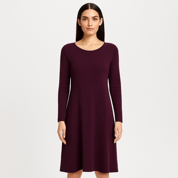 BCX Burgundy Stretch Knit Scoop Neck Fit & Flare Dress M Quiet Luxury–Inspired - Picture 1 of 12